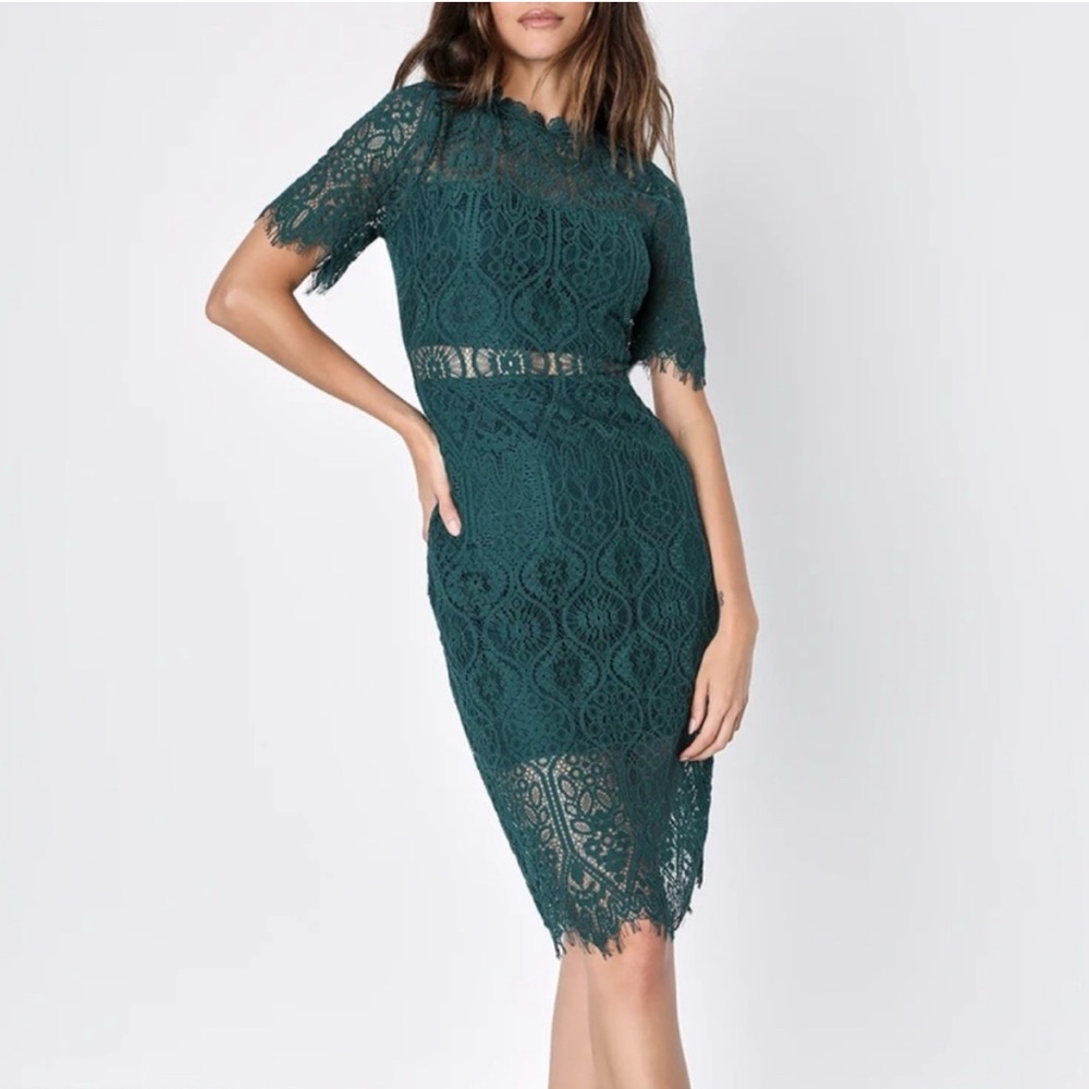 Lulus sheer lace short sleeve green mini dress
